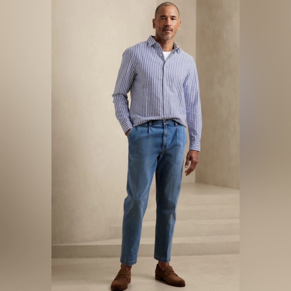 Banana Republic Men’s Slim Linen-Cotton Shirt. NEW WITH TAGS. Blue/White. L Tall